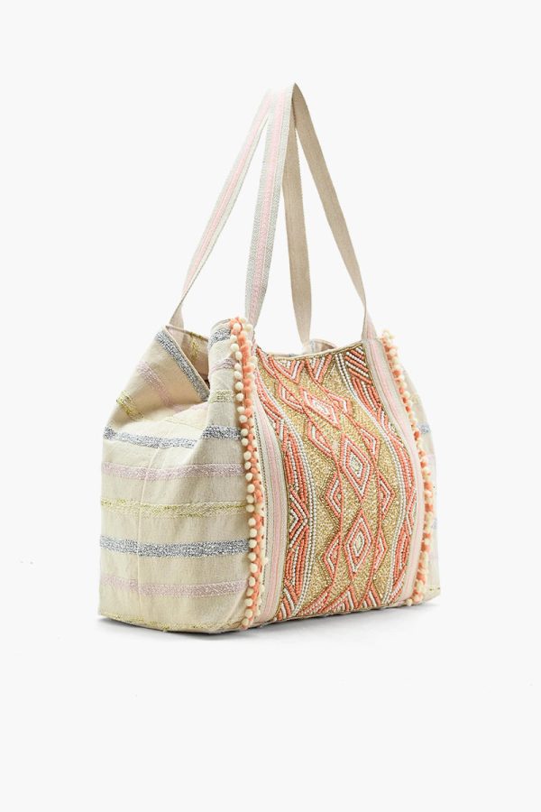 Rose Gold Tote-Hand Beaded Metallic Tote For Women - Image 3