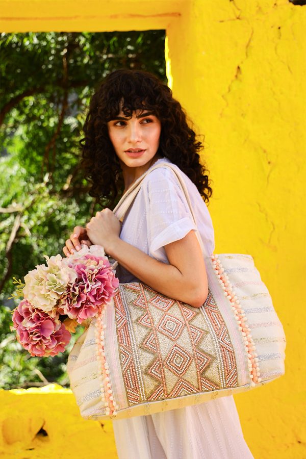 Rose Gold Tote-Hand Beaded Metallic Tote For Women - Image 6