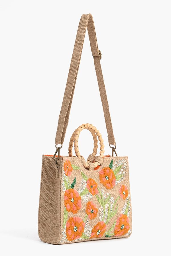 Floral Beaded Jute Handbag - Image 3