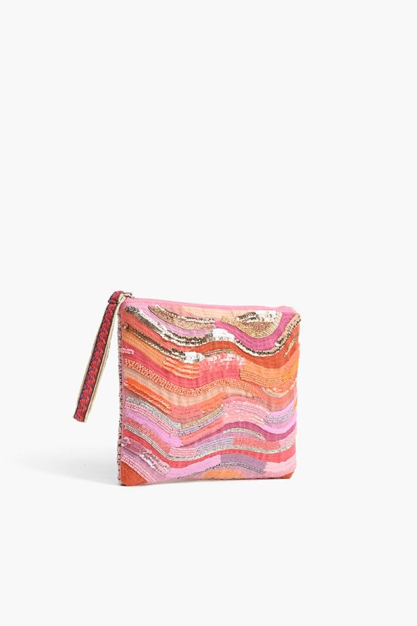 Orange to Mauve Ombre Embellished Top Zip Clutch - Image 3