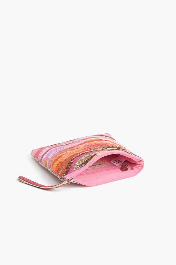 Orange to Mauve Ombre Embellished Top Zip Clutch - Image 5
