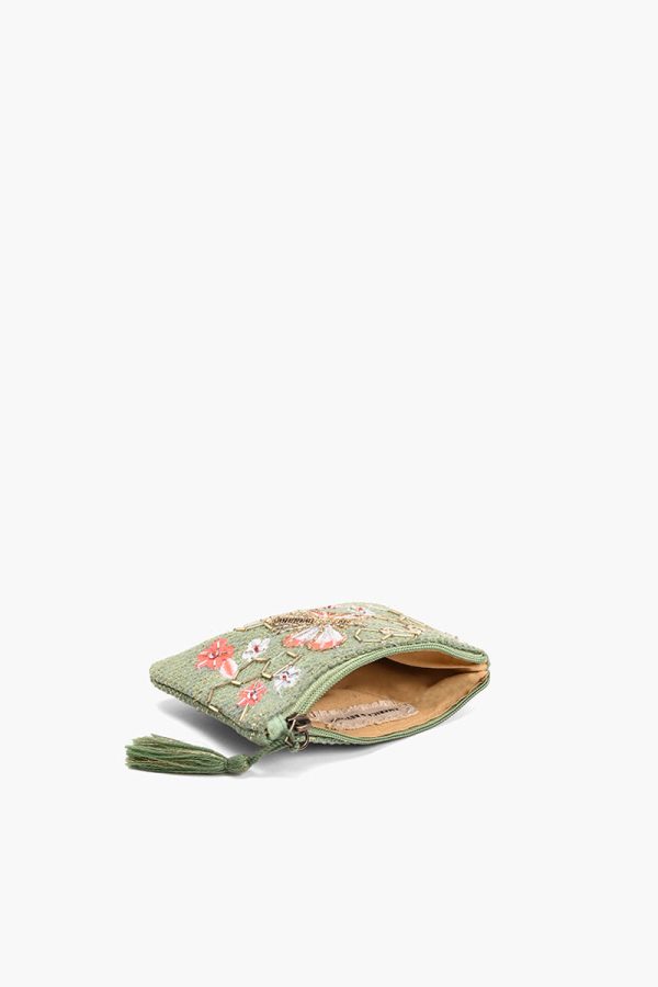 Olive Green Beaded Bee Embellished Mini Pouches - Image 3