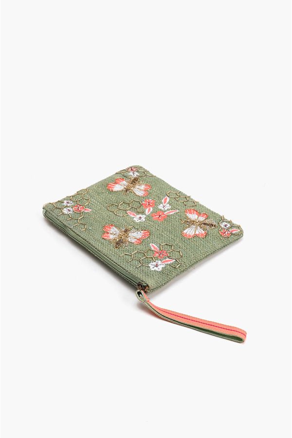 Olive Green Bee Wristlets Hand-Woven Jacquard Design - Image 2