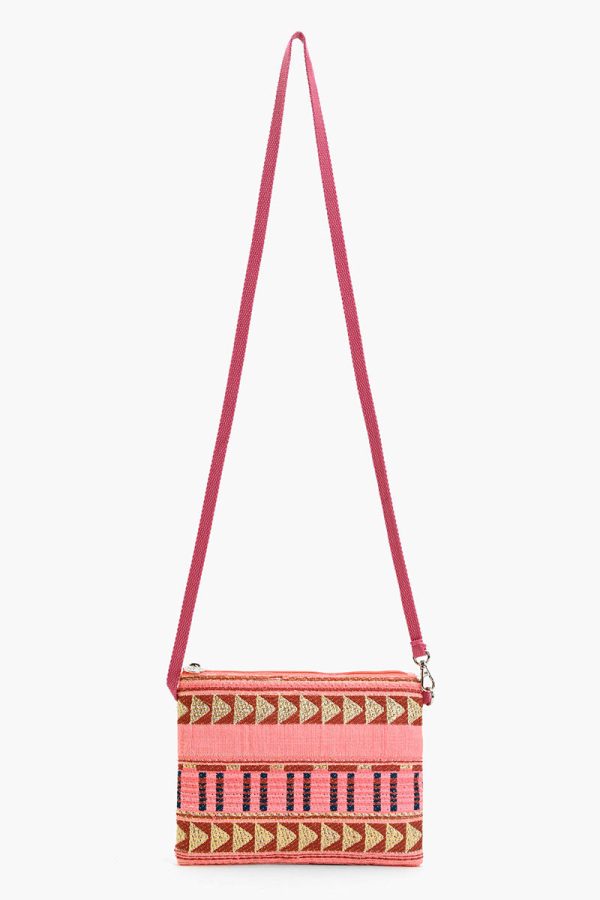 Mexican Striped Spring Top Zip Clutch -Pink and Brown - Image 2