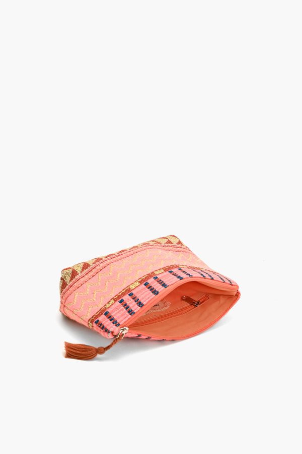 Handwoven Pink and Gold Jacquard Cosmetic Pouch - Image 3