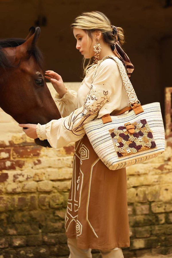 Handcrafted Earth-Tone Embellished Tote - Image 6