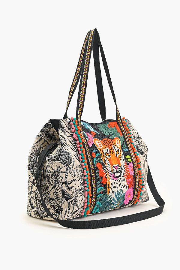 Tropical Leopard Embellished Tote - Image 4