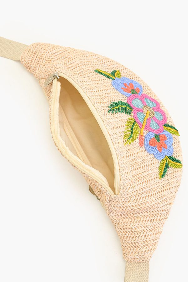Floral Bliss Raffia Embellished Fanny Sling Bag - Image 3
