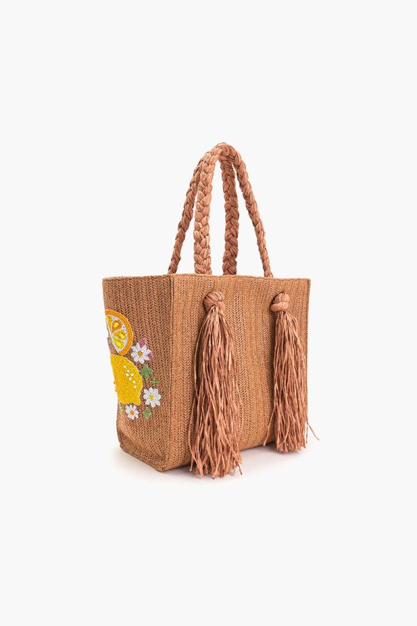 Daisy Citrus Straw Tote - Image 3