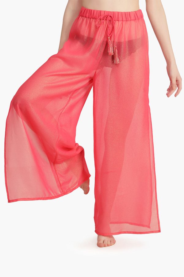 Pink Shimmer Sheer Cover Up Pants - Image 3