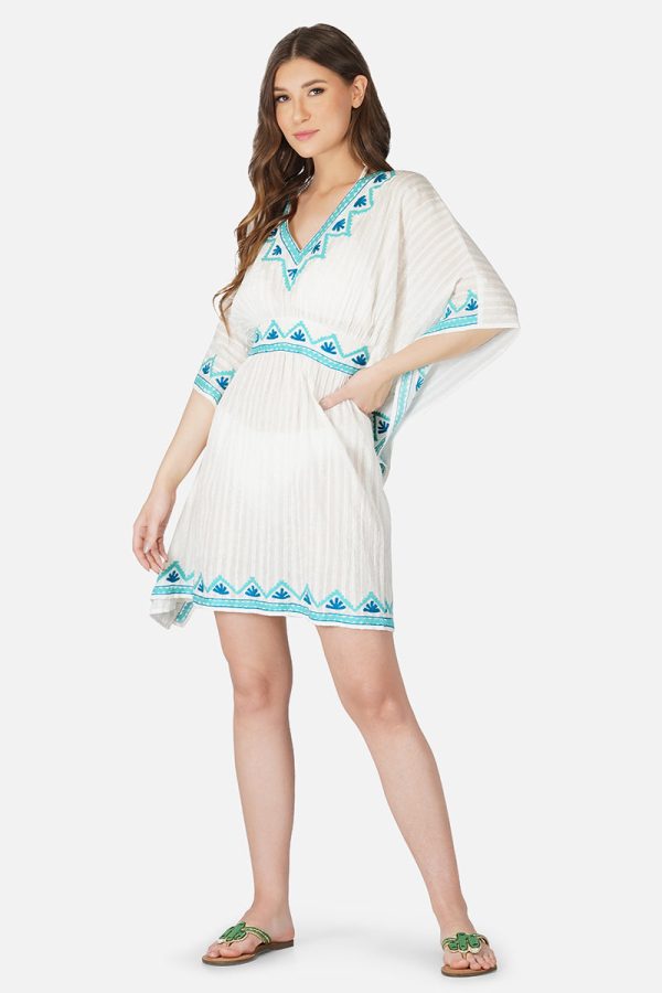 Sea Blue Embroidered Cover Up Kaftan - Image 3