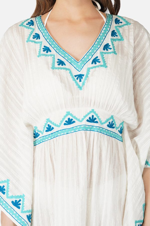 Sea Blue Embroidered Cover Up Kaftan - Image 5