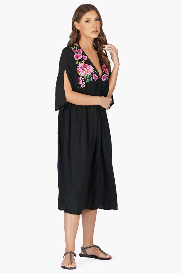 Mexican Floral Embroidered Viscose Dress - Image 2