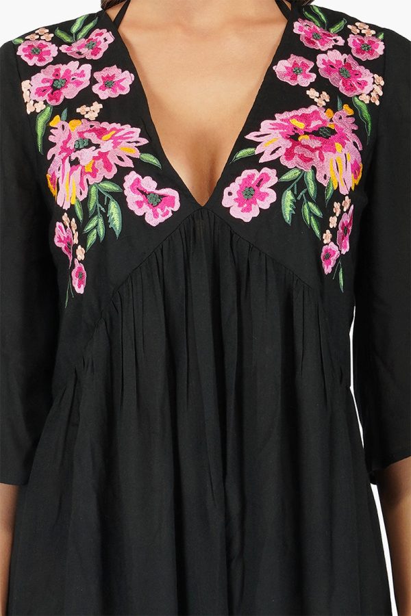Mexican Floral Embroidered Viscose Dress - Image 5