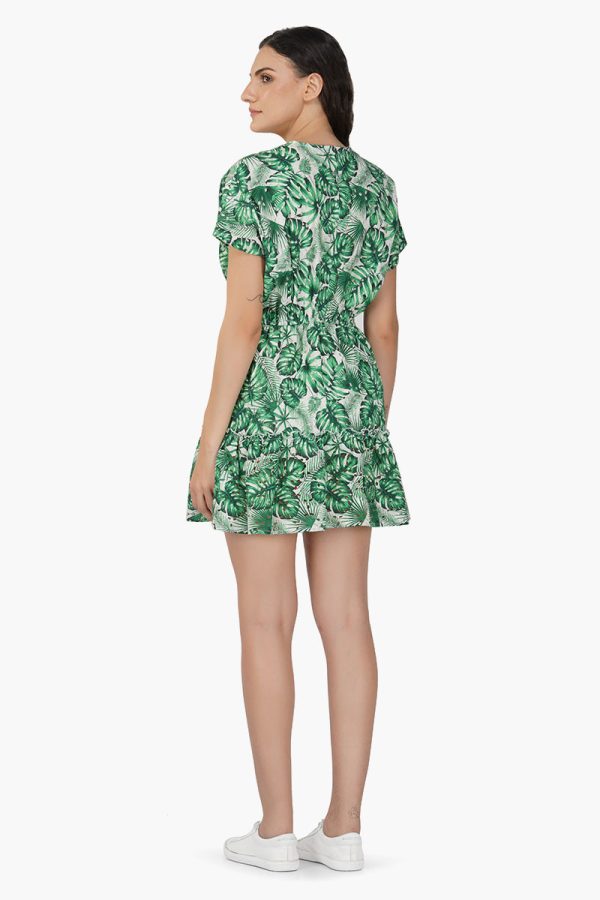 Green Palm Printed Short Dress - Image 4