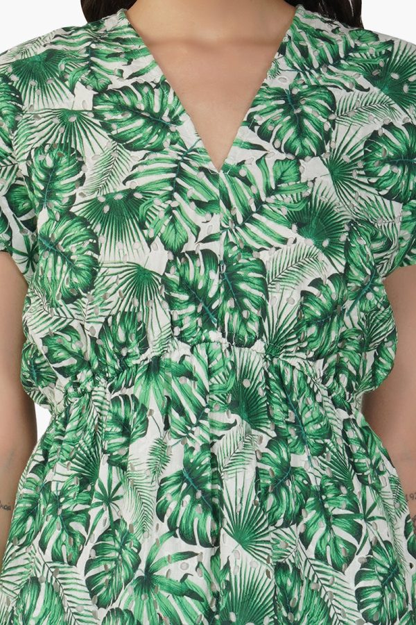 Green Palm Printed Short Dress - Image 5