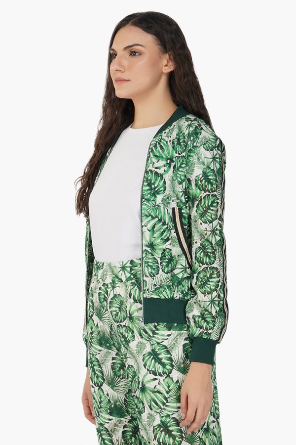 Green Palm Printed Bomber Jacket - Image 3