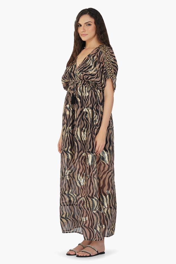 Black Zebra Shiny Cover Up Dress - Image 3