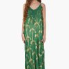 Pine Green Palm Tassel Foil Maxi Dress