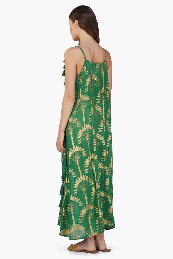 Pine Green Palm Tassel Foil Maxi Dress - Image 4