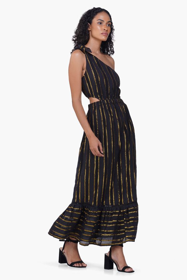 Gold Charm Black One Shoulder Dress - Image 2