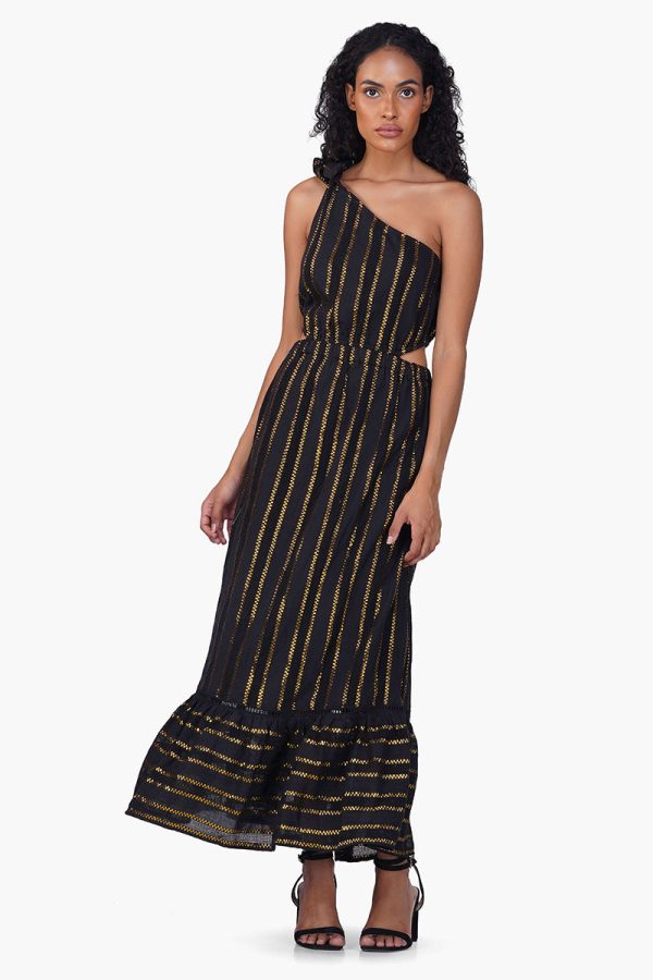 Gold Charm Black One Shoulder Dress - Image 3