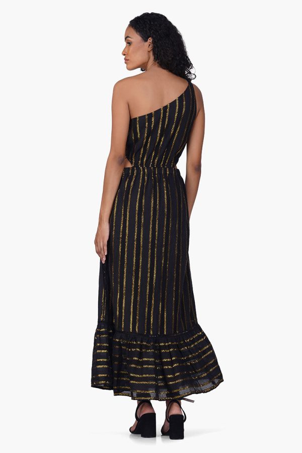 Gold Charm Black One Shoulder Dress - Image 4