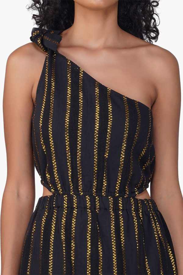 Gold Charm Black One Shoulder Dress - Image 5