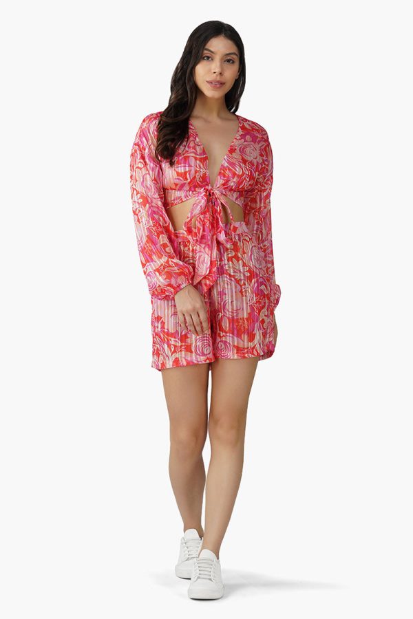Sweet Pea Wine Printed Front Tie Top