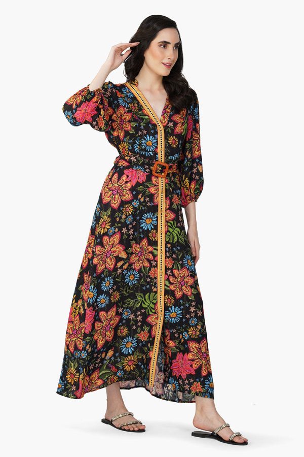 Black Multi Floret Shirt Dress - Image 3