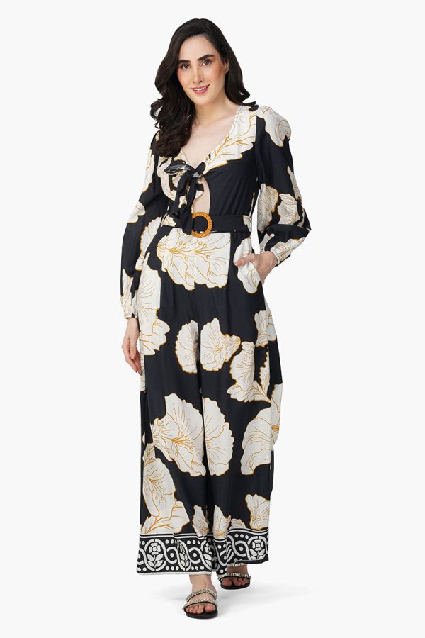 Black And White Floral Daze Printed Jumpsuit - Image 2