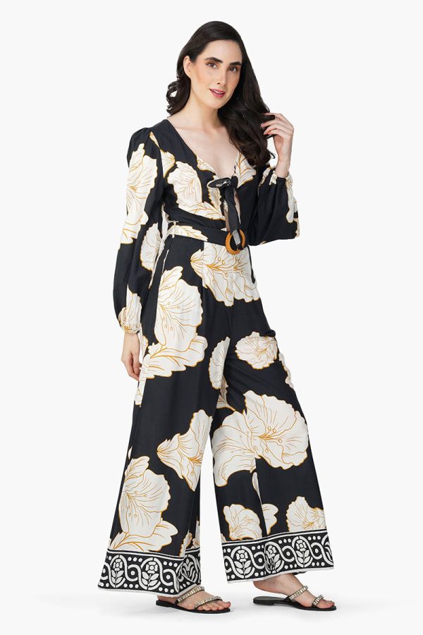 Black And White Floral Daze Printed Jumpsuit - Image 3