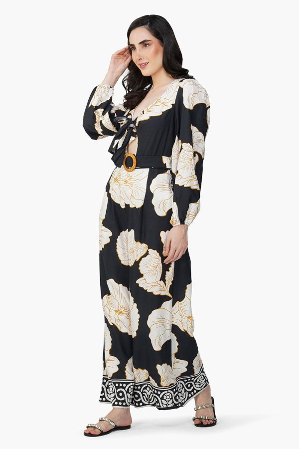 Black And White Floral Daze Printed Jumpsuit - Image 4