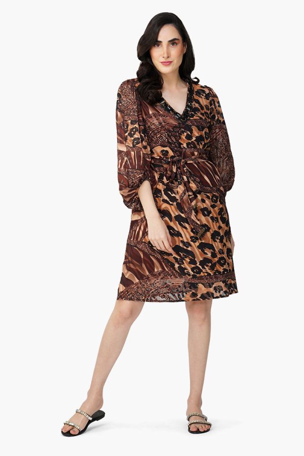 Brown Animal Patch Print Short Dress - Image 2