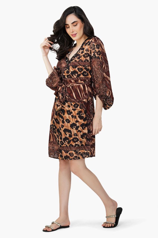 Brown Animal Patch Print Short Dress - Image 4