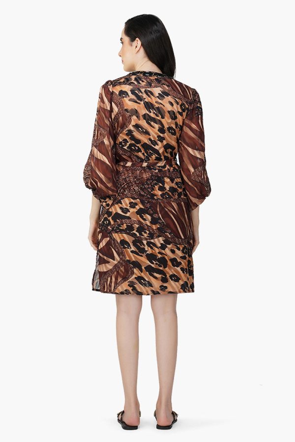 Brown Animal Patch Print Short Dress - Image 5
