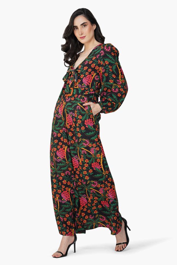 Black Autumn Flora Embellished Jumpsuit - Image 2