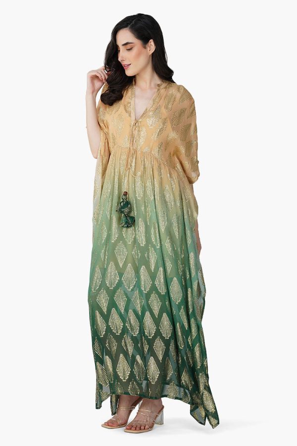 Jungle Green Ombray Lurex Kaftan - Image 3