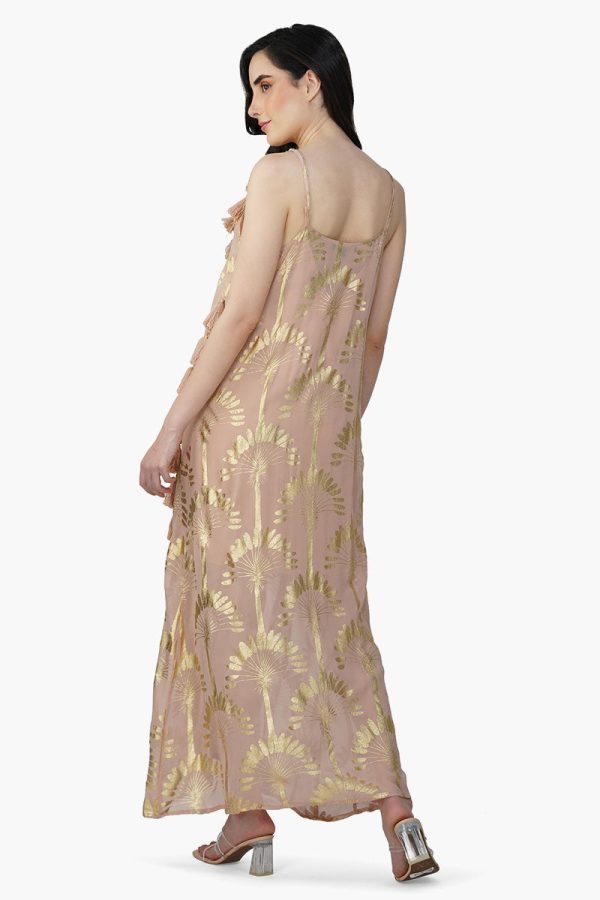 Golden Taupe Foil Printed Strap Maxi Dress - Image 4