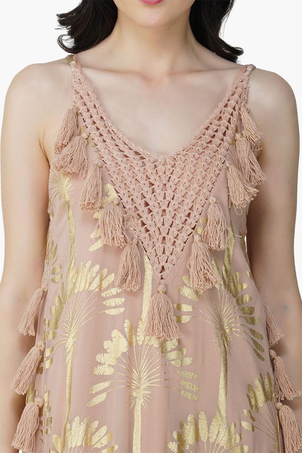 Golden Taupe Foil Printed Strap Maxi Dress - Image 5
