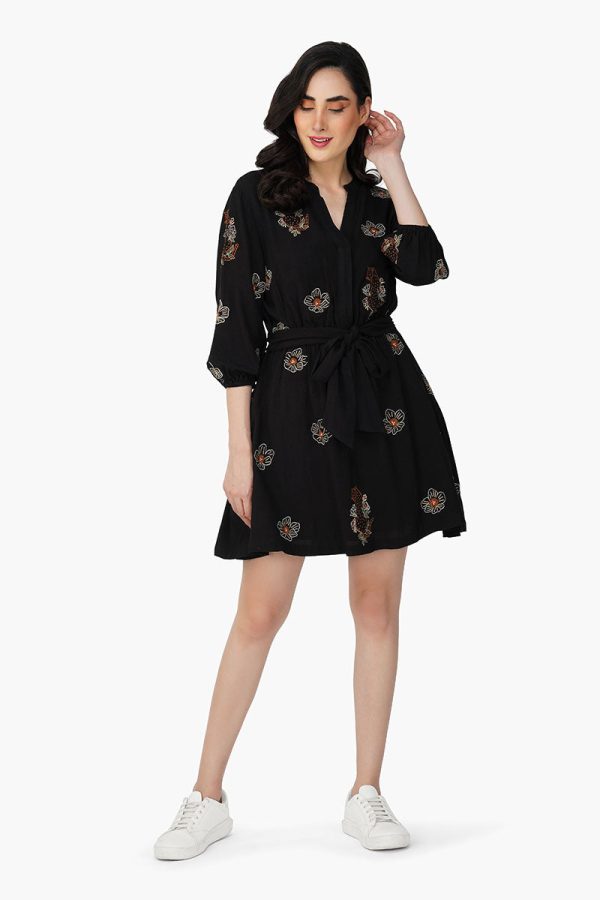 Black Safari Tiger Embroidered Short Dress - Image 2
