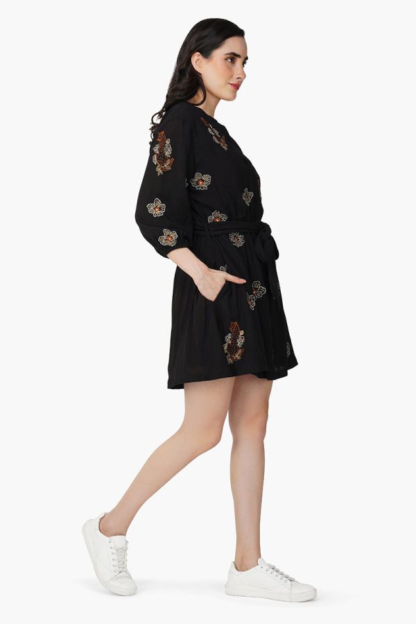 Black Safari Tiger Embroidered Short Dress - Image 3