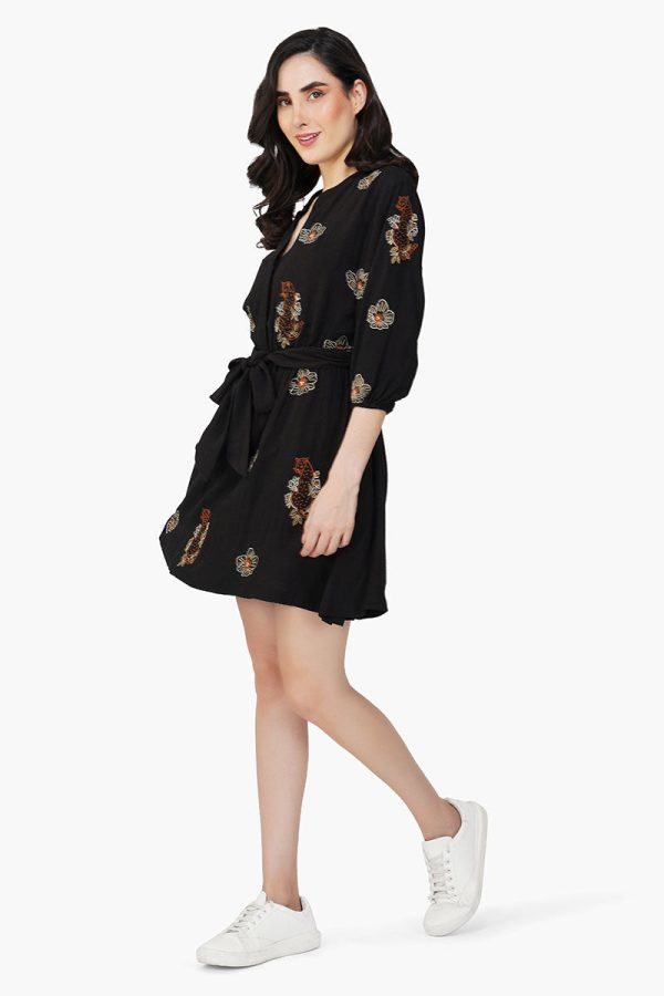 Black Safari Tiger Embroidered Short Dress - Image 4