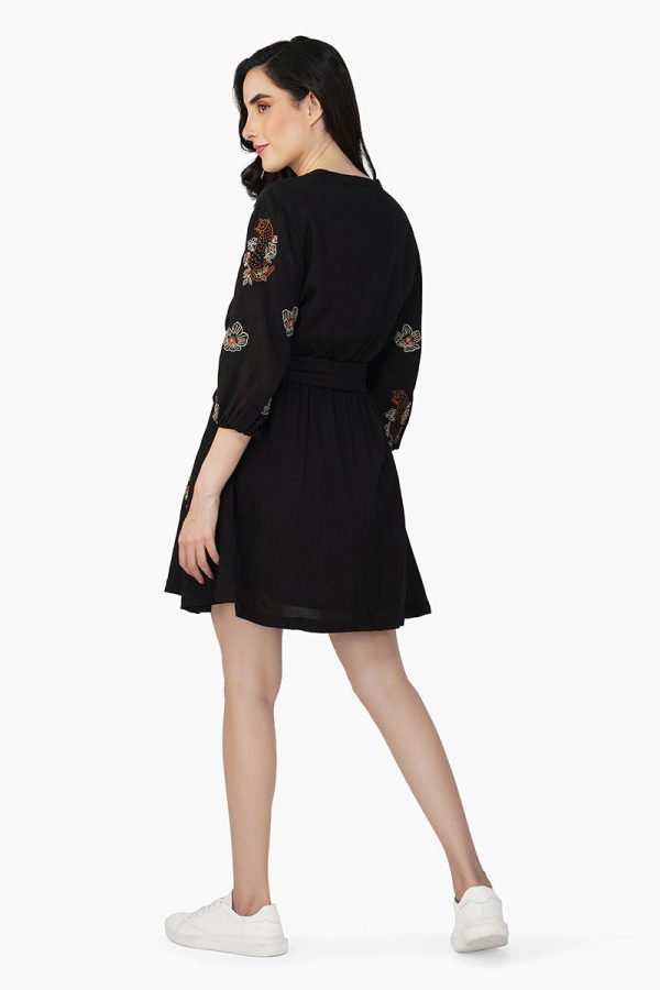 Black Safari Tiger Embroidered Short Dress - Image 5