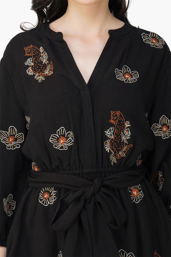 Black Safari Tiger Embroidered Short Dress - Image 6