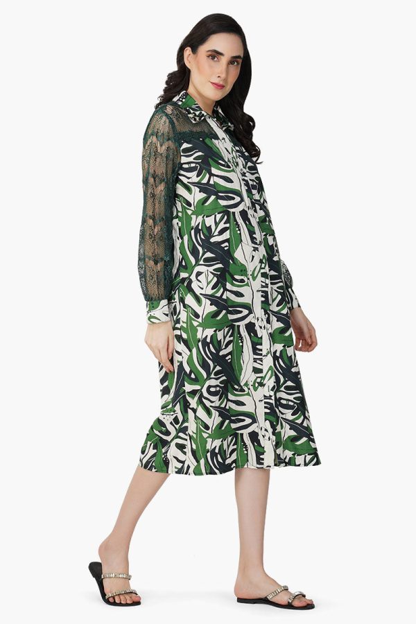 Green Birch Tropical Printed Shirt Dress - Image 2