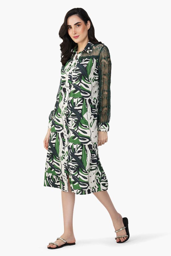 Green Birch Tropical Printed Shirt Dress - Image 3
