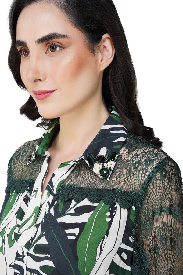 Green Birch Tropical Printed Shirt Dress - Image 5