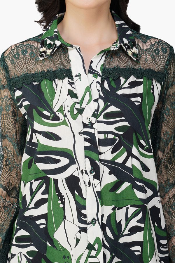 Green Birch Tropical Printed Shirt Dress - Image 6