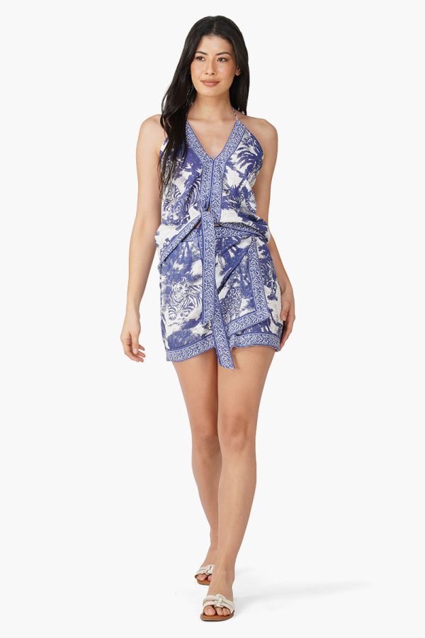 Midnight Blue Jungle Printed Knot Top
